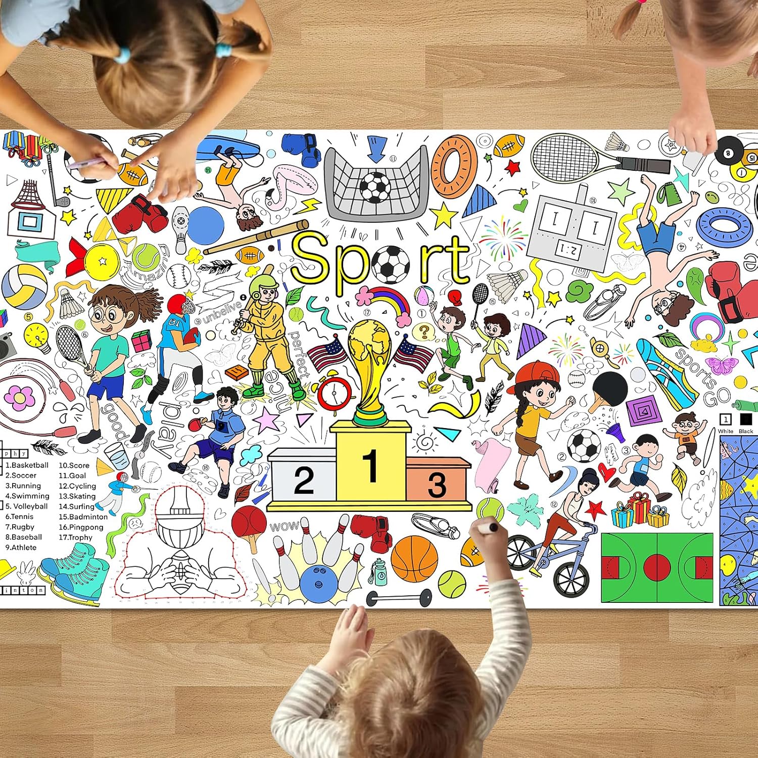 PADTIC Giant Coloring Poster,35x72 inches Sport Coloring Tablecloth,DIY Sport Coloring Tablecover,Kids Art Crafts Sheet,Drawing Poster,Paper Table Cover for Party Supplies