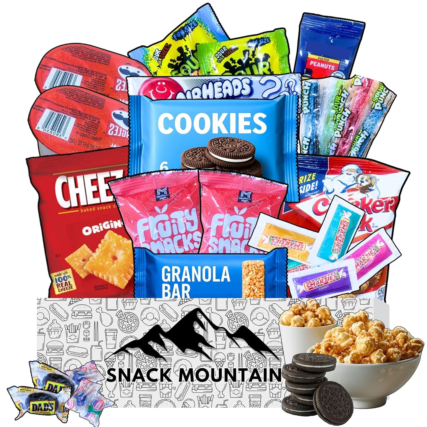Snack Mountain Care Package 25 Count, Movie Night Basket Set, Snack Package for Teens & Adults, Candy Basket, Birthday Snack Box, Game Night Snacks, College Students Finals Week Gifts, Snack Sized Candy