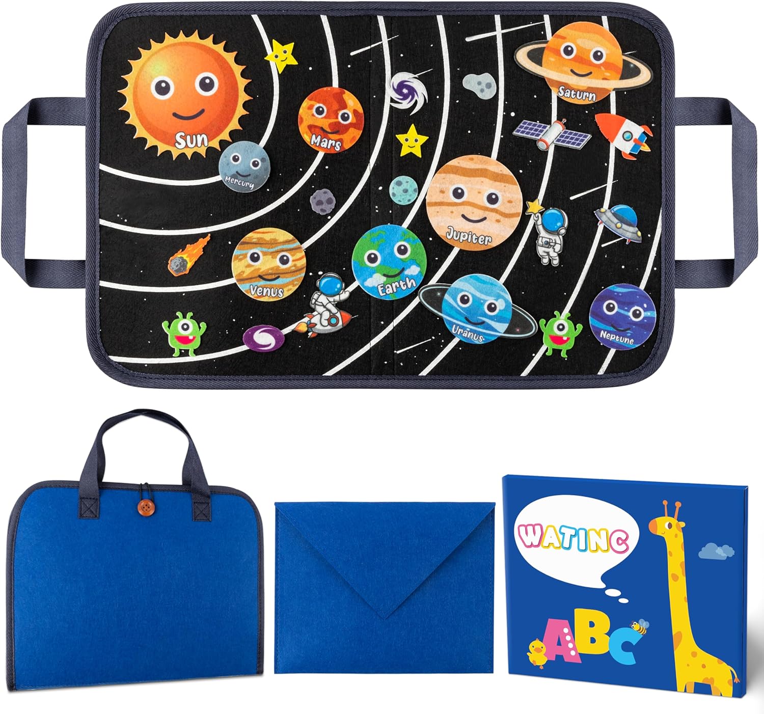 WATINC 25Pcs Travel Felt Board Story Set - 25PCS Portable Felt Board Educational Birthday Gift for Boys & Girls, Themed Storytelling Preschool Early Learning Interactive Play Kit for Toddlers (Space)