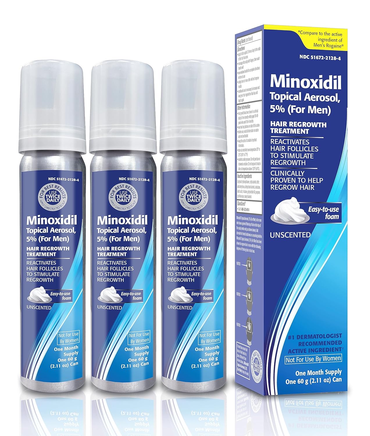 Minoxidil Topical Aerosol Foam, 5%, Hair Regrowth 3 Months Treatment for Men, 2.11 oz (3 Pack)
