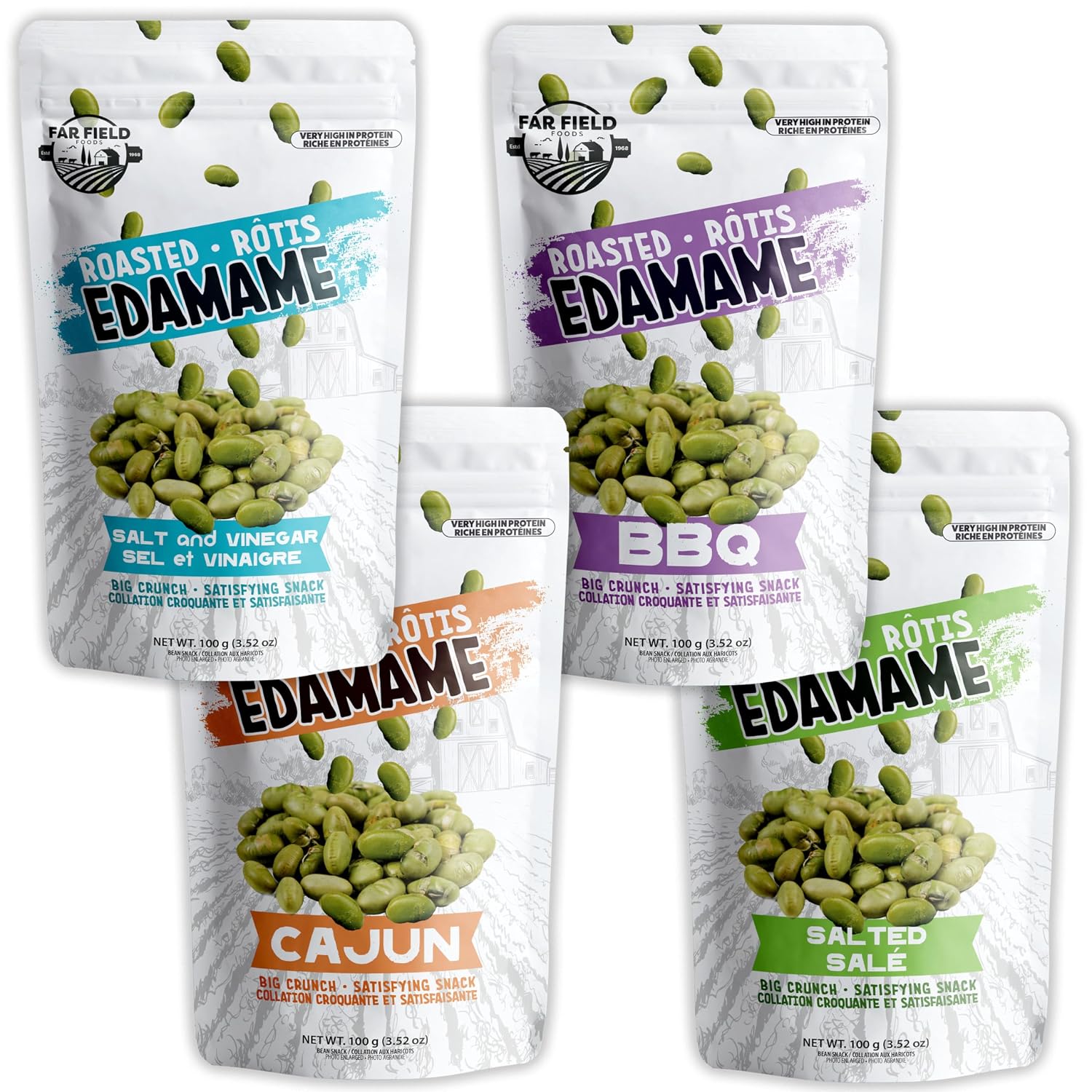 Far Field Crunchy Roasted Edamame – High-Protein Snack, 42g Plant Protein, Keto, Low-Carb – 4x100g
