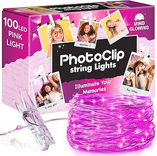Mind-Glowing Pink Photo Clip String Lights - Fairy Light with Clips for Pictures - Pink Room Decor for Teen Girls - Dorm Room Essentials for Girls - Cute Stuff for Teen Girls (100 LED, 33 ft)