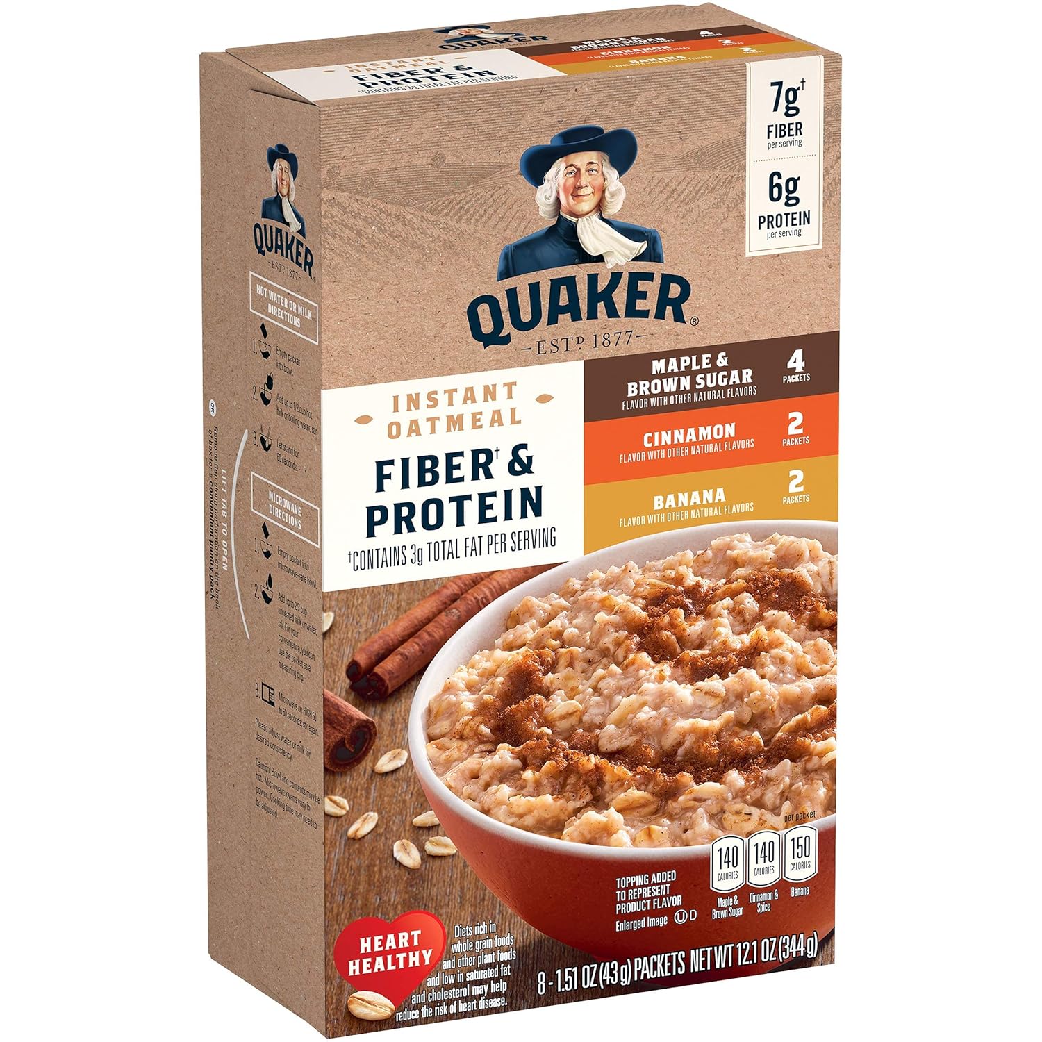 Quaker Instant Oatmeal Fiber Protein Variety Pack 8, 12.1 Ounce