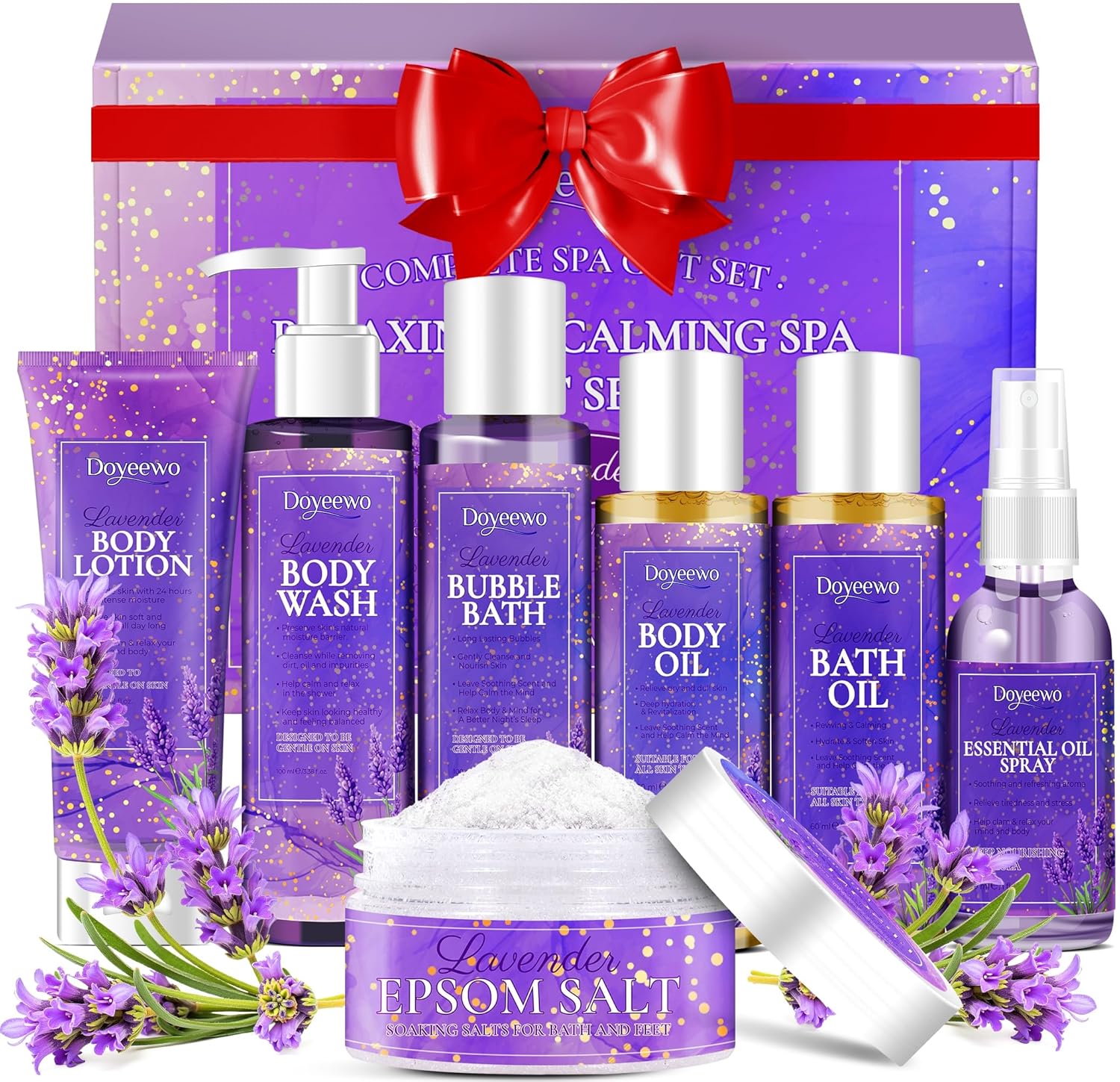 Spa Gifts for Women,Bath Body Care Wash Christmas Gifts Baskets for Women,Relaxation Calming Lavender Spa Set Home Self Care Shower Kit Birthday Valentines Stocking Stuffers for Mom Wife Sister