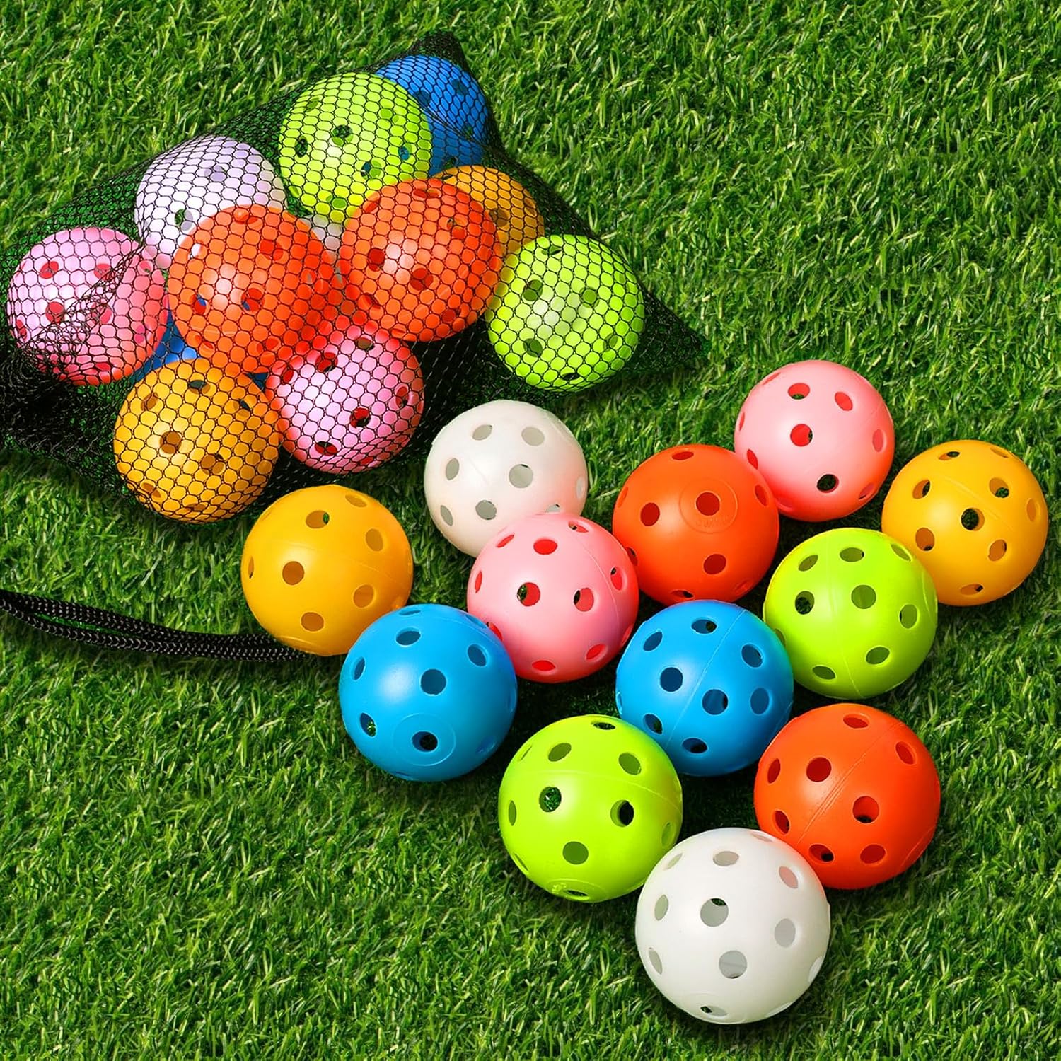 THIODOON Golf Practice Ball Air Flow Hollow Practice Golf Balls 40mm Plastic Golf Balls for Swing Practice Driving Range Home Outdoor Golf Games for Adults Kids 12 Pack