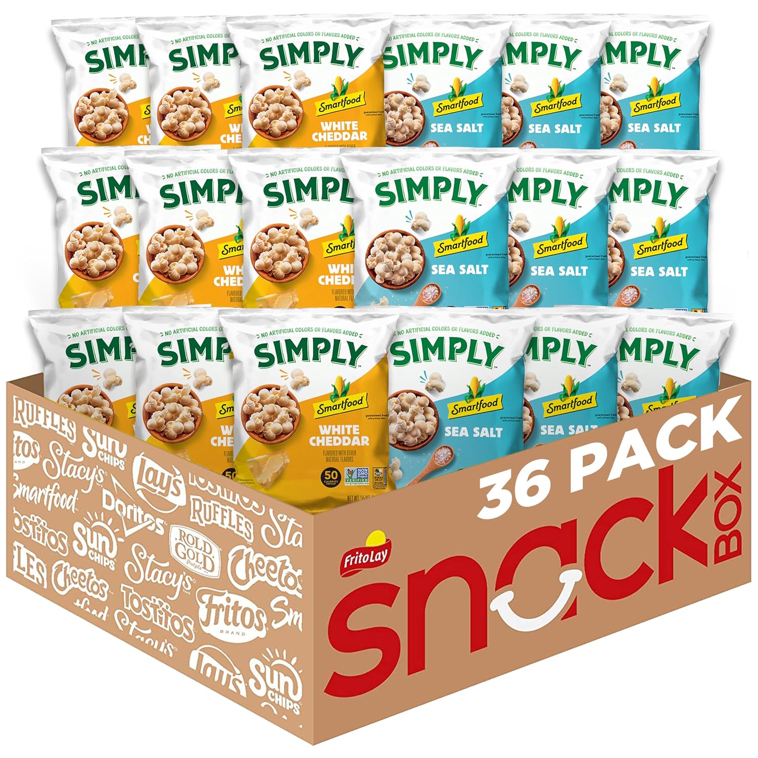 Smartfood Simply Variety Pack, White Cheddar and Sea Salt 0.5oz (36 Count)