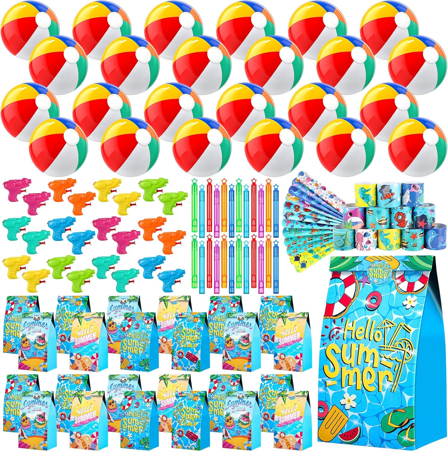 Pool Party Favors and Beach Party Favors - 120 PCS Party Bag Stuffers for Kids Including Beach Balls, Kids Sunglasses Bulk, Bubble Wands, and More for Beach Pool Party Favors, Birthday Party Supplies