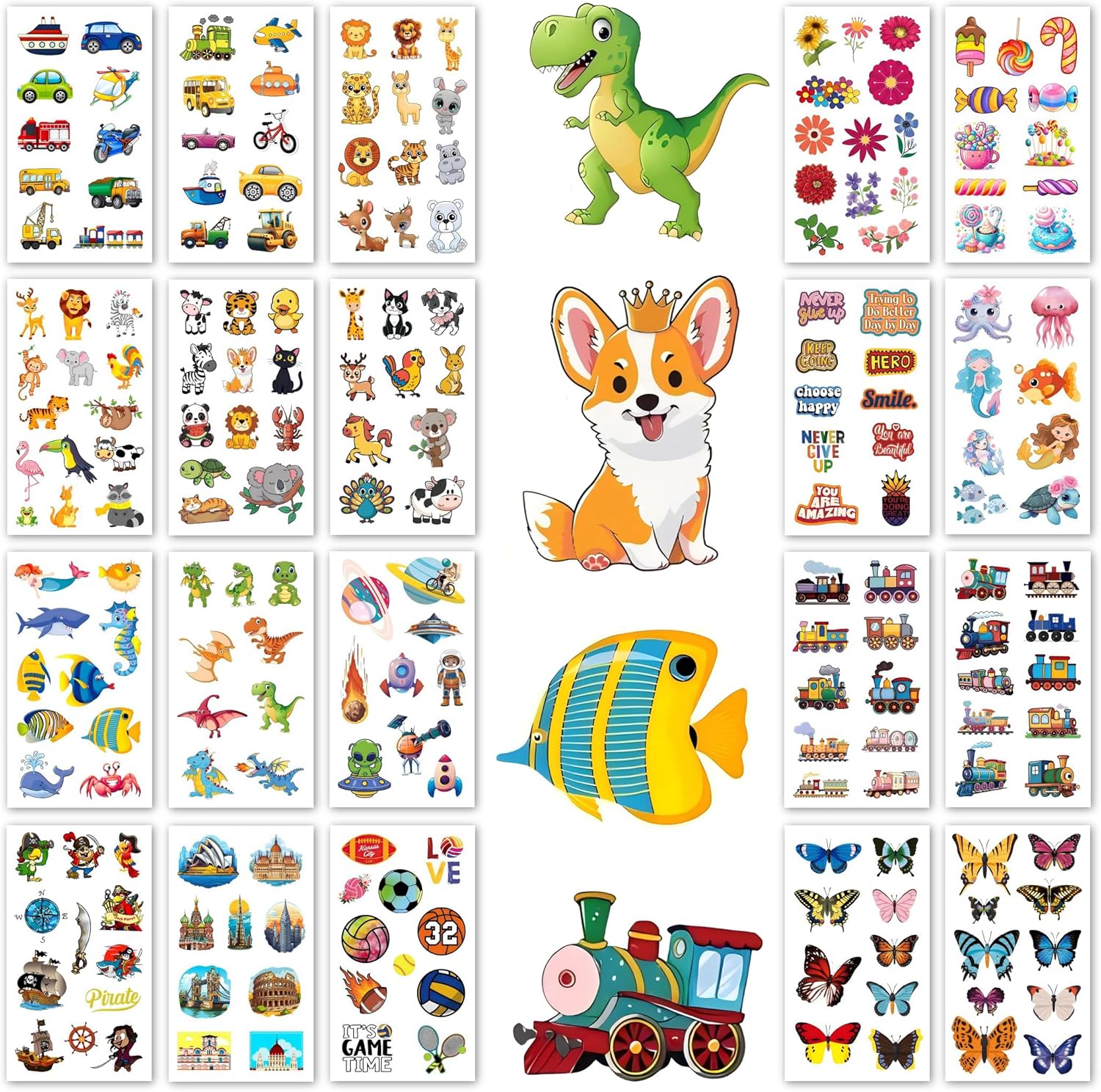 20 Sheets Temporary Tattoo fake tattoos Cute pattern stickers markers for Children Kids Toddlers Boys Girls