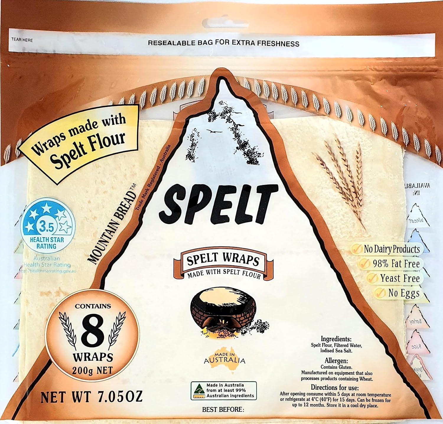 Mountain Bread Spelt Wraps 200 g