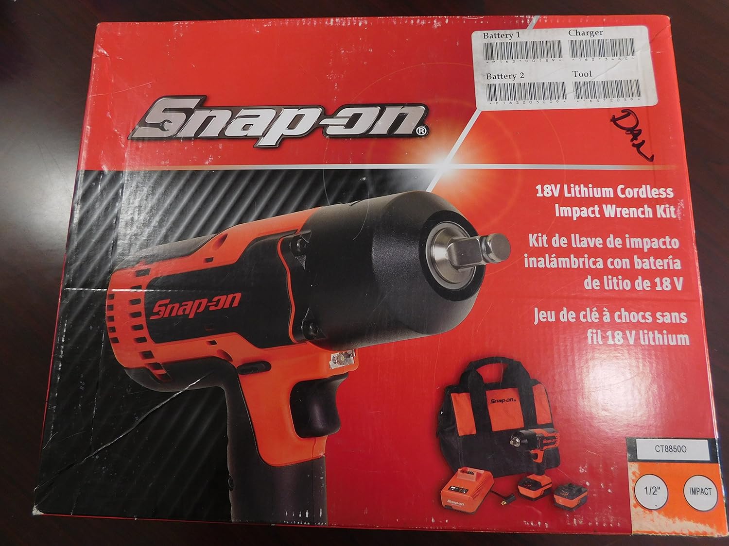 Snap-On 18 Volt Lithium Cordless Impact Wrench Kit, 1/2 Drive, Part #CT8850O