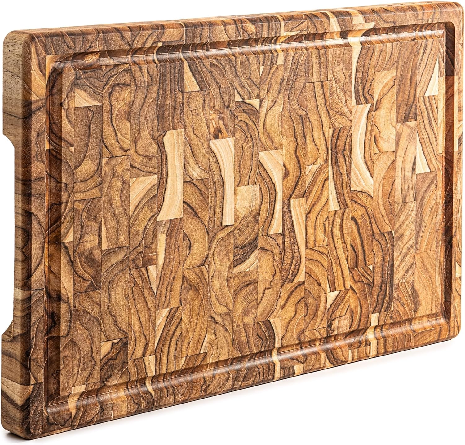 Erreke Wooden Chopping Boards, End Grain Large Teak Wood Chopping Board, Ideal for Kitchen or Barbecue, Serve or Chop Food Meat Cheese Bread, 44 x 29.5 x 3.2 cm (with Juice Groove)