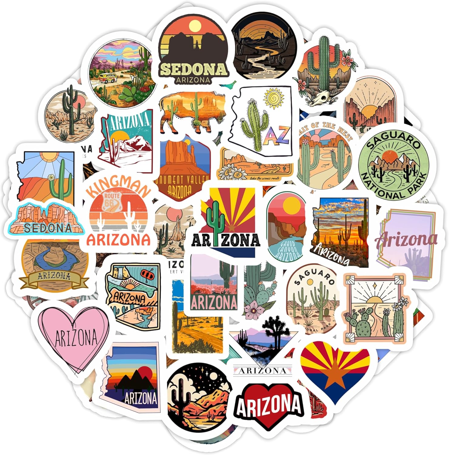 BulbaCraft 100Pcs Arizona Stickers for Water Bottle and Laptop - Arizona Party Favors & Decorations, Waterproof Vinyl Decals, State Pride and Icon Stickers, Gifts for Women & Men