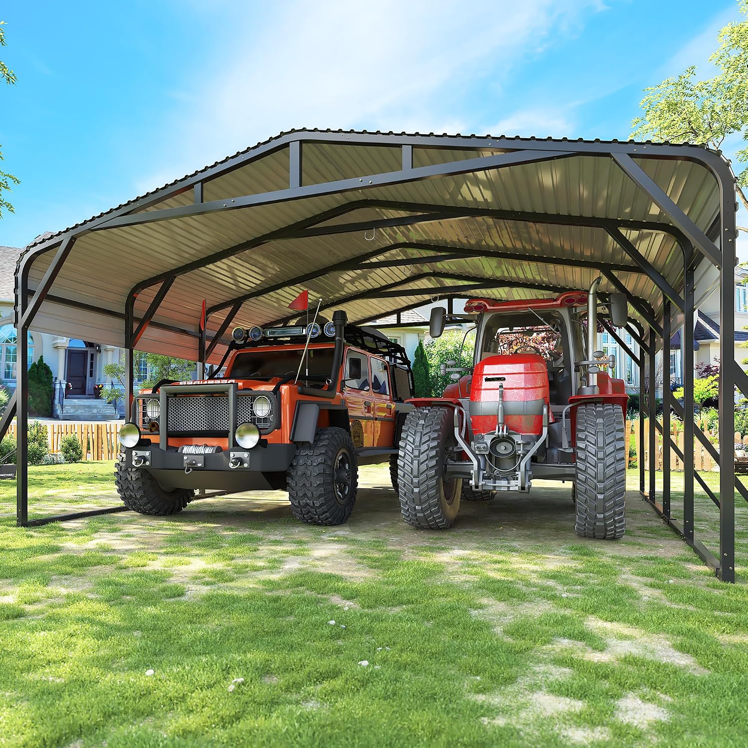 20X20 FT Heavy Duty Metal Carport Canopy with Triangle Frame Base