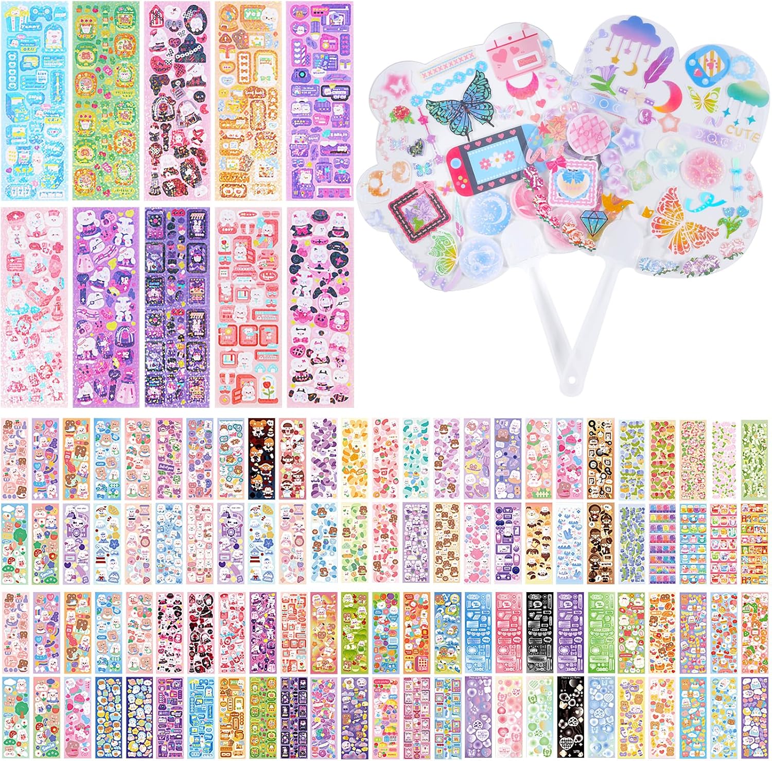 100 Sheets Cute Korean Stickers for Kpop Photocards Decor Stickers Bulk Aesthetic Toploader Sticker Glitter Cute Animal Pattern Scrapbook Sticker Self Adhesive for DIY Card Art Crafts Christmas Gifts