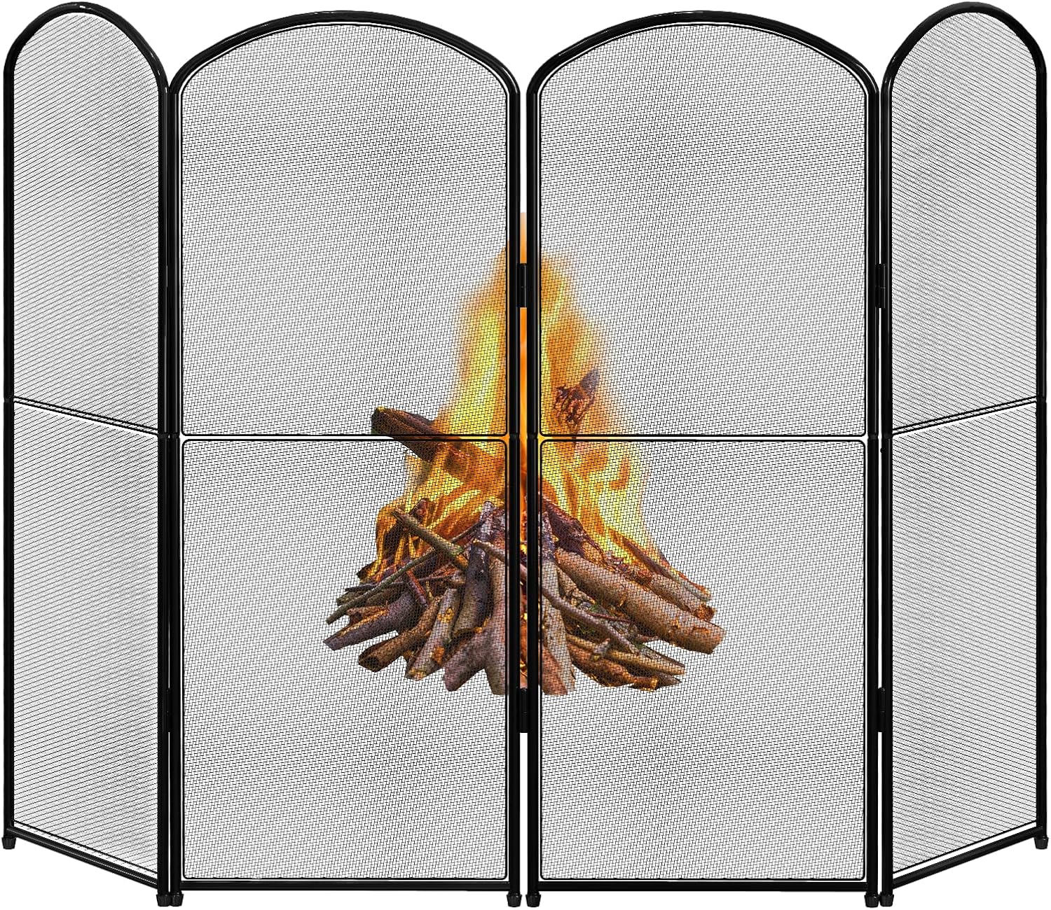 HEOMU Fireplace Screen Stand Black 4 Panel Foldable Decorative Fireplace Screen Fireplace Cover,Metal Fire Spark Guard Cover for Home Indoor Fireplace,47.8" W x 31" H