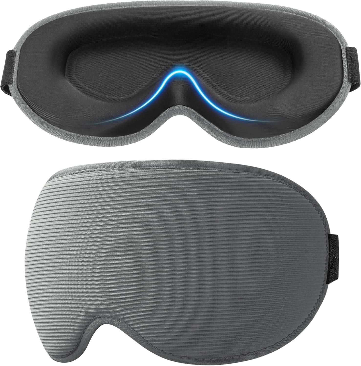 Gritin 100% Blackout Sleep Mask for Women & Men-Zero Eye Pressure Eye Mask for Side Sleepers, 3D Cutout Eye Movement Friendly, Ultra Soft & Comfortable Blindfold-Ear Plugs Included-Light Gray