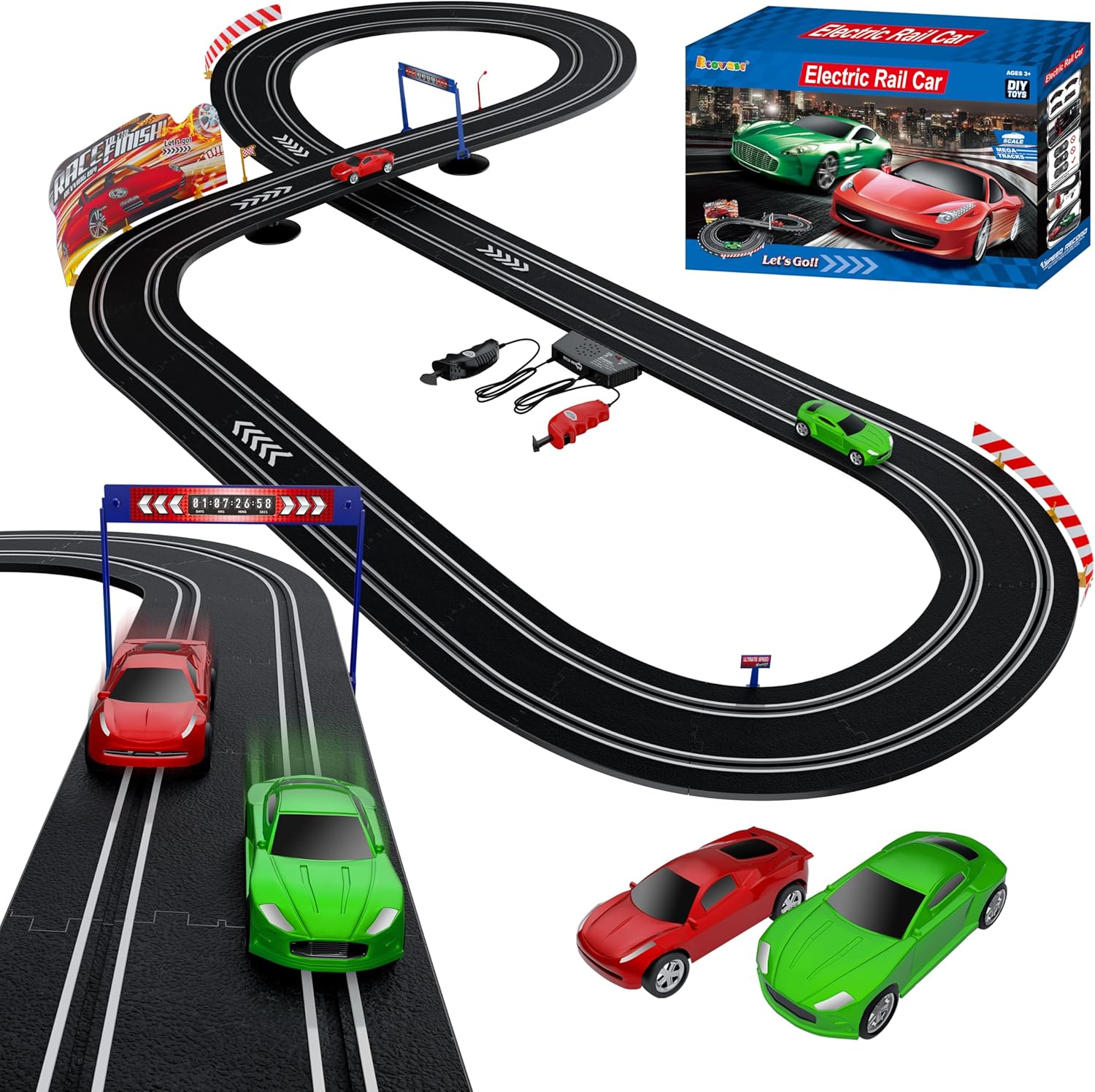 Kids Toy-Electric Powered Slot Car Race Track Set, Hot Wheels Track, Race Track Car Garage, Boys Toys, Race Tracks for kids ages 4-8, for 5 6 7 8-12 Year Old Boy Girl Best Gifts