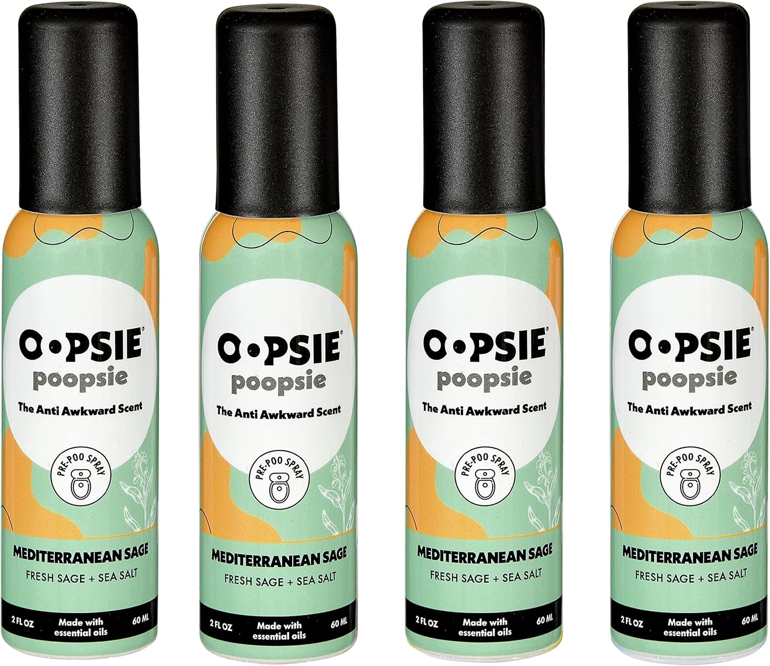 Pre Poop Spray - 4 Pack Natural Pre Poo Toilet Spray for Bathrooms, Trap Odors & Eliminate Embarrassment, 2oz Travel Size Pre Poo Air Freshener Spray (Mediterranean Sage)