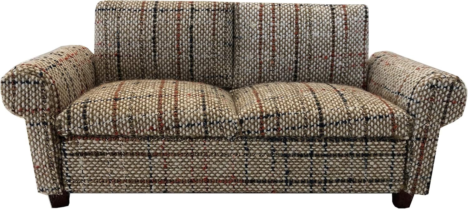 Brown Dollhouse Sofa Couch, Miniature Living Room Furniture Loveseat, Accessories for 6 inch Dolls, 1/12 Scale, Retro