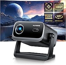 [145°Adjustable Stand] Mini Projector with WiFi and Bluetooth, Electric Focus & Auto Keystone PUTRIMS 1080P Support Portable Movie Projector Mini Bluetooth Projector for Phone TV Stick HDMI USB Black