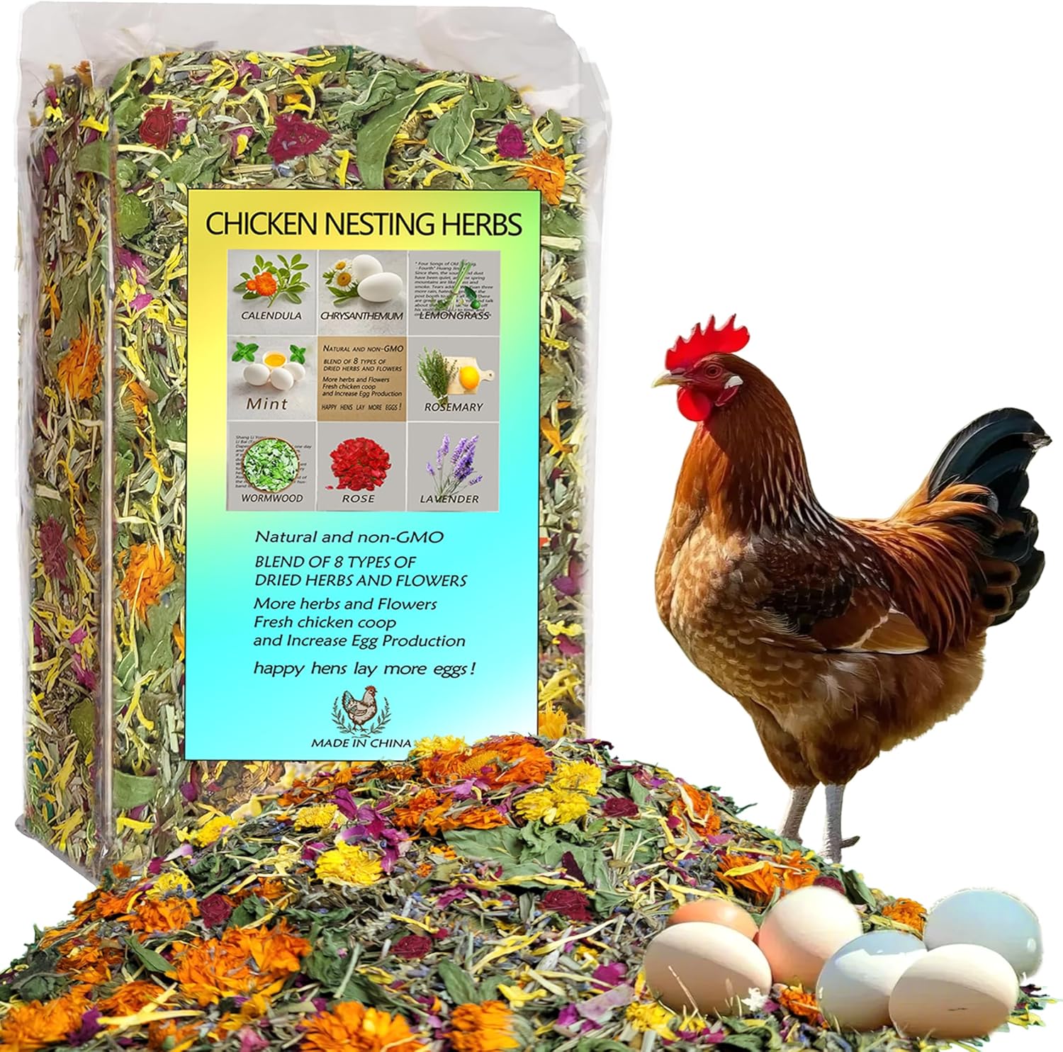 24OZ Nesting Herbs For Chicken Coop 1.5LB Blend 8 Dried herbs & Flowers Chicken Nesting Herbs Keep Nest Boxes Fresh and Clean - Hens Accessories And Must Haves For Bedding - Poultry & Pet Odor Control
