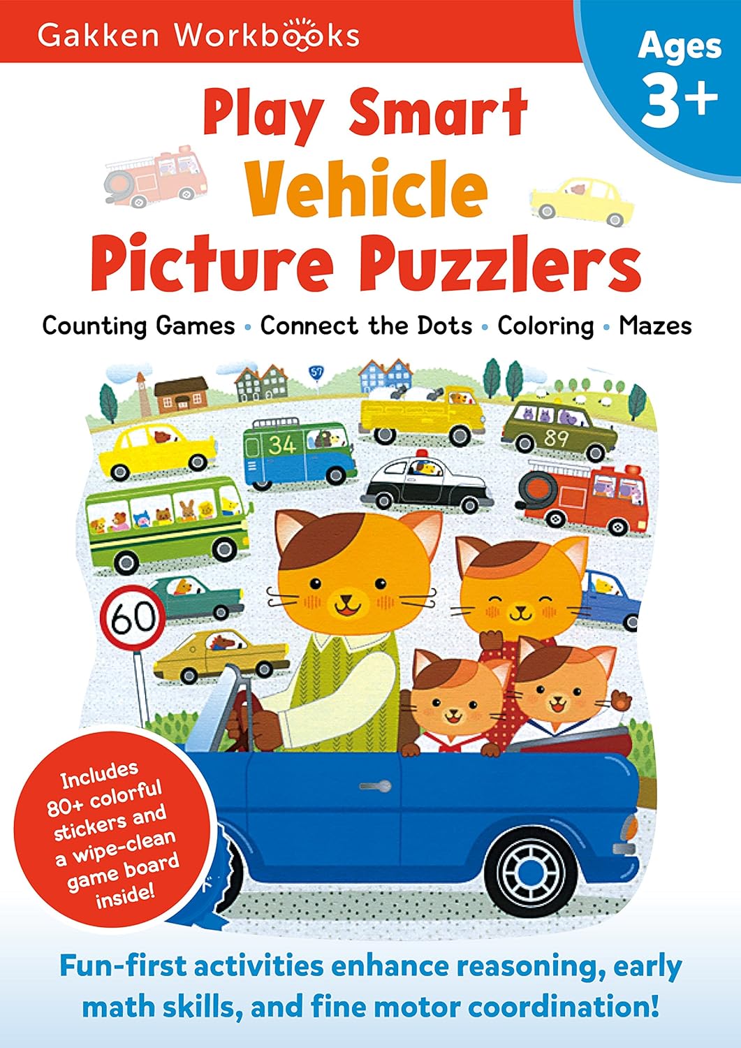 Play Smart Vehicle Picture Puzzlers Age 3+: Preschool Activity Workbook with Stickers for Toddlers Ages 3, 4, 5: Learn Using Favorite Themes: Tracing, Mazes, Matching Games (Full Color Pages)