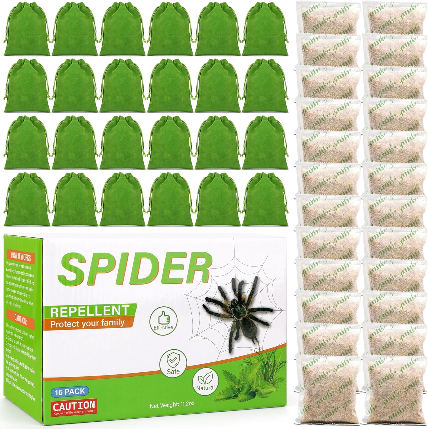 24 Pack Peppermint Oil Spider Repellent Pouches - Powerful Ant Repellent Plant-Based Ingredients for Outdoor Indoor Garage House, Spider Deterrent Safe for Kids & Pets, Easy to Use