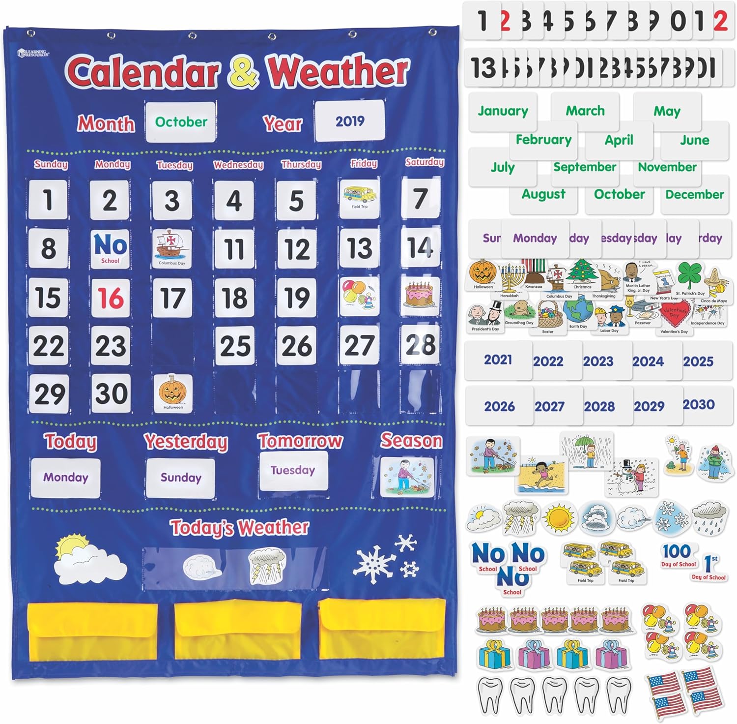 Learning Resources Calendar & Weather Pocket Chart - Classroom Calendar, Calendar and Weather Chart for Classroom, Teacher and Back to School Supplies