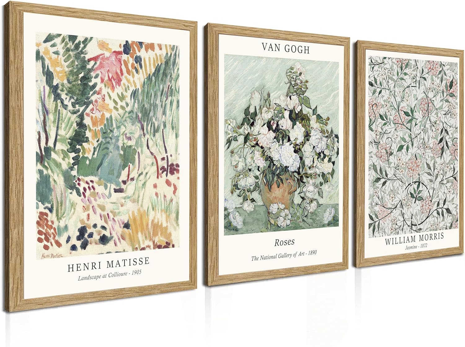 Induslyfe Framed Sage Green Vintage Wall Art Canvas Decor Set of 3, Matisse Wall Art Prints Posters Mid Century Modern Art, Van Gogh Floral Botanical wall art, bathroom, bedroom, living room 12x16
