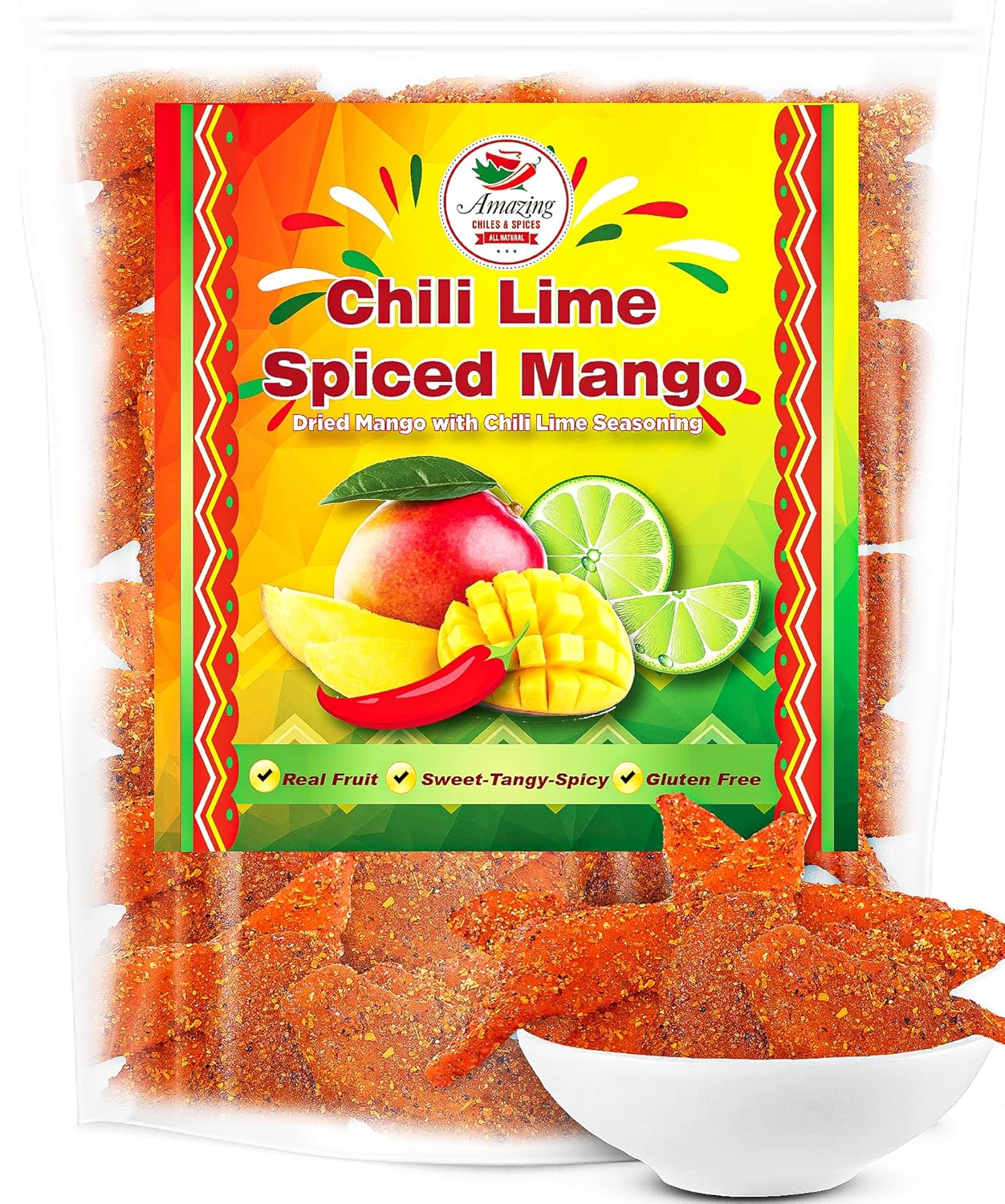 Chili Lime Dried Mango Slices, 1 lb. Bag, Sweet, Tangy, and Spicy, Authentic Mexican Style Dry Fruit, Fresh and Natural