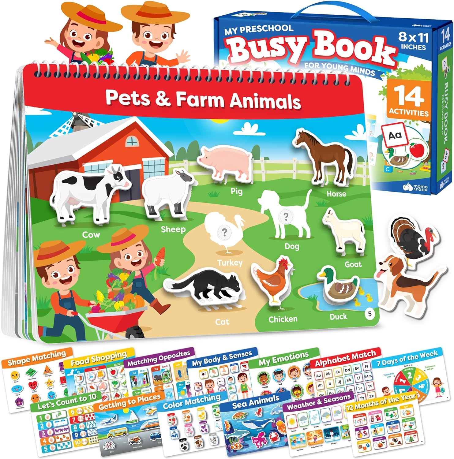 Montessori Preschool Busy Book for Toddlers Ages 3 and Up - Preassembled Preschool Learning Activities Homeschool Montessori Toys - Gifts for 3 Year Old Boys - 4 Year Old Girl Birthday - Summer Toys