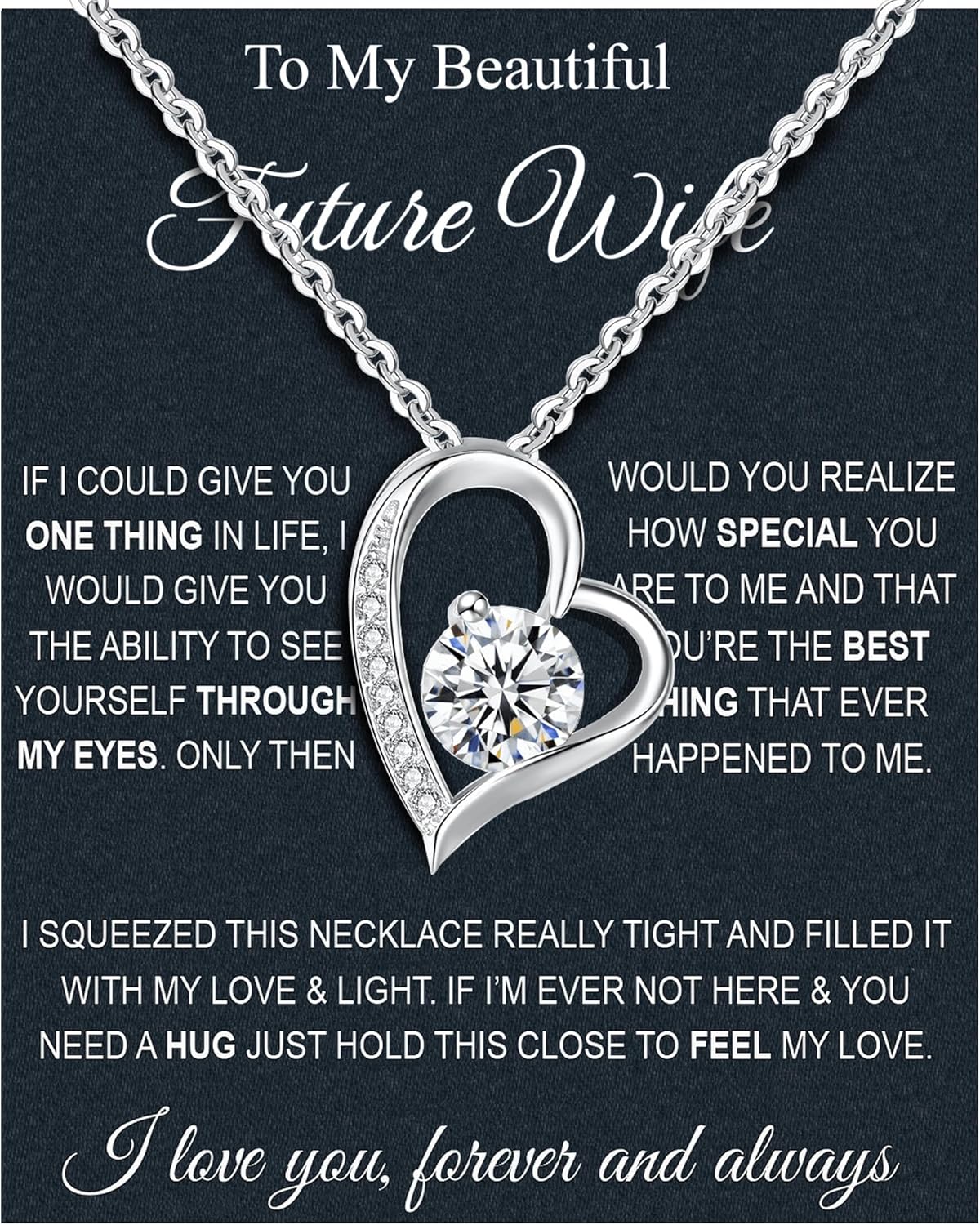 Wife Necklace From Husband To My Wife Necklace Soulmate Necklace For Women Future Wife Jewelry Birthday Christmas Valentine's gifts For Girlfriend Message Card & LED Box