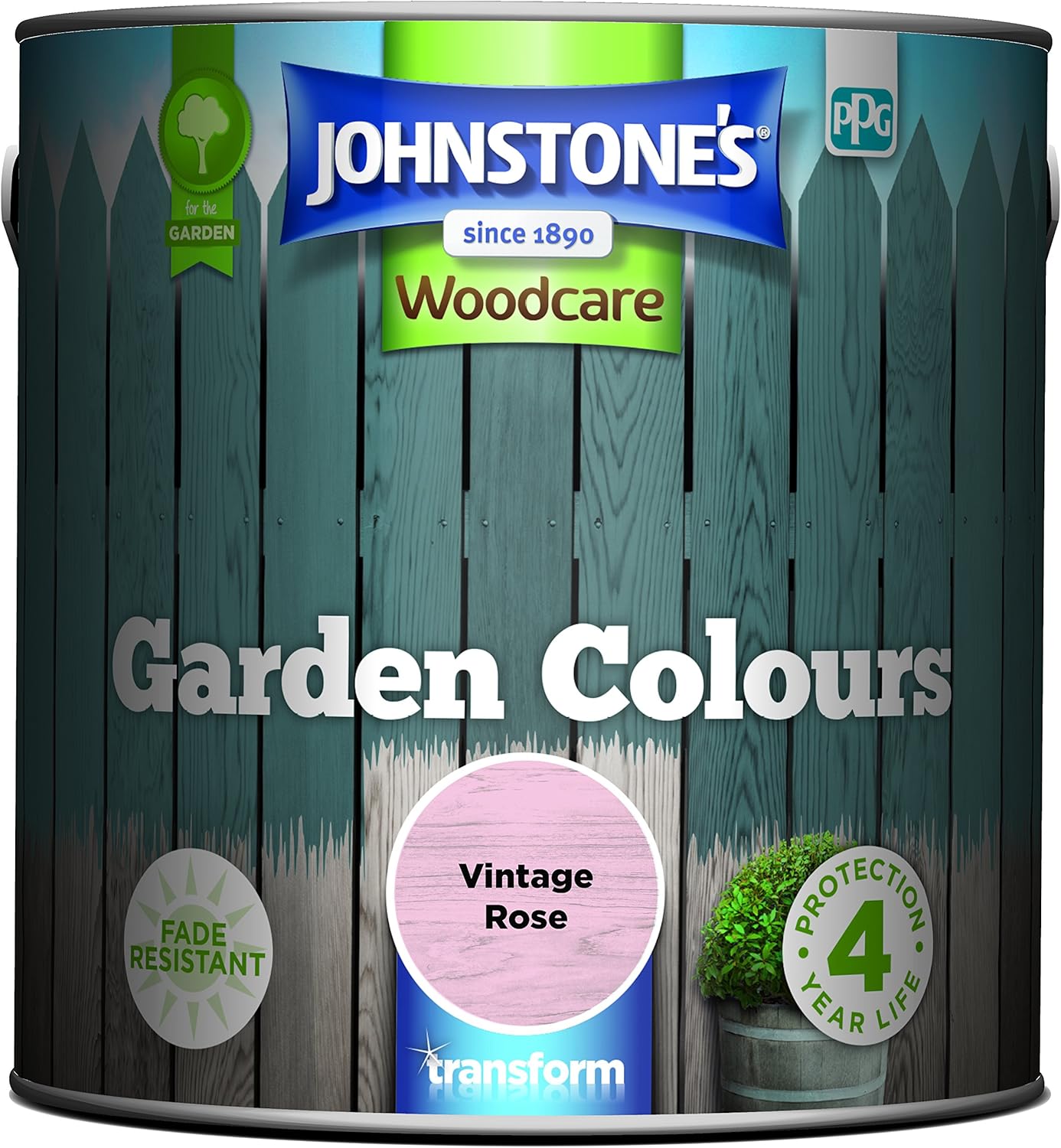 Johnstone’s - Garden Colours - Vintage Rose - Exterior Wood Paint - Fade Resistant - Suitable for Garden Furniture Outdoors - Fence Paint - Dry in 2 hours - 12m2 Coverage per Litre - 2.5L