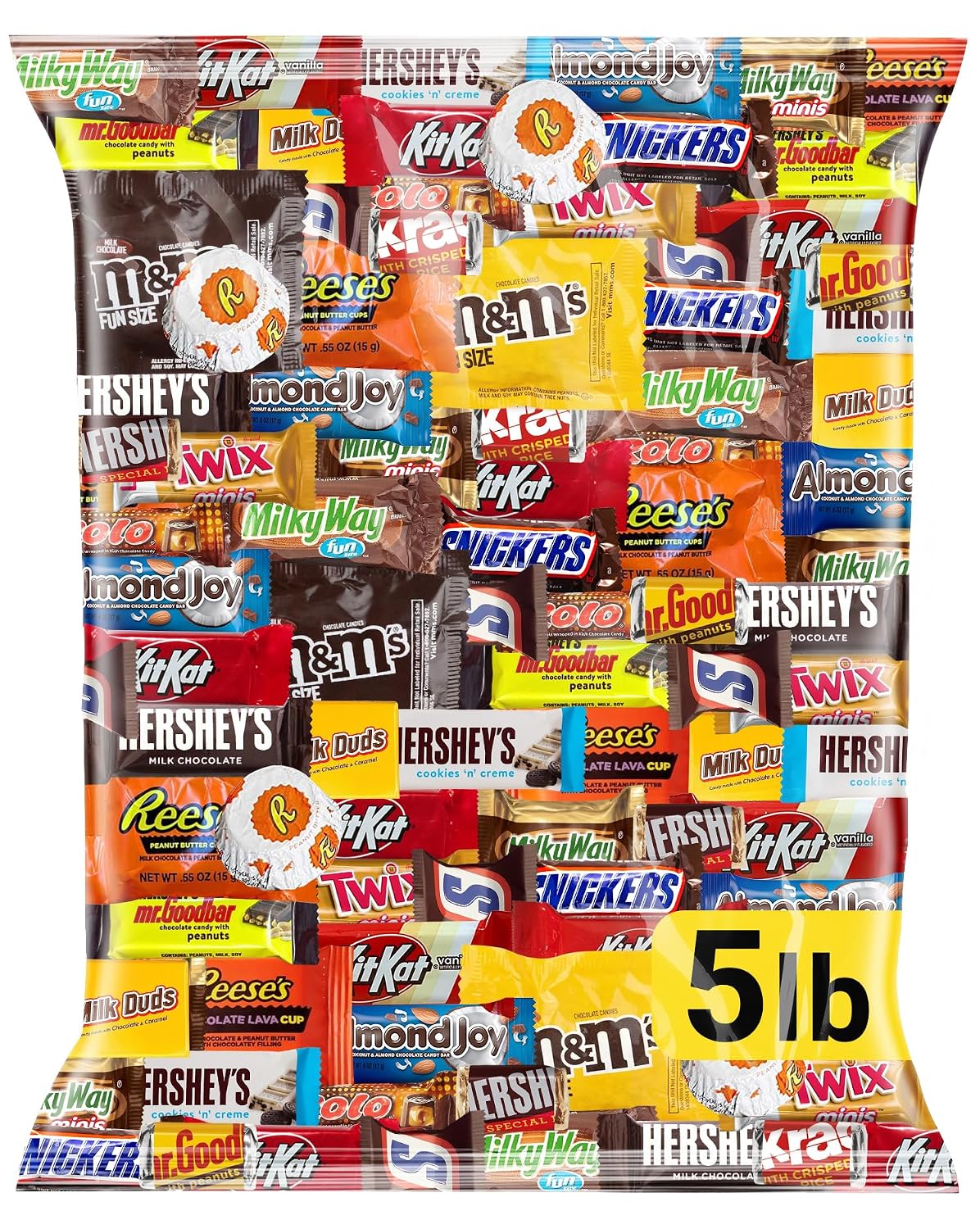 Assorted Candy Variety Pack 5 lb, 225 Ct - Individually Wrapped Chocolate | Mini Candy Bars, Milk and Dark Chocolate Snacks, Candy Mix for Office, Parties, Goodie Bags, Gifts - Bulk Candy Assortment