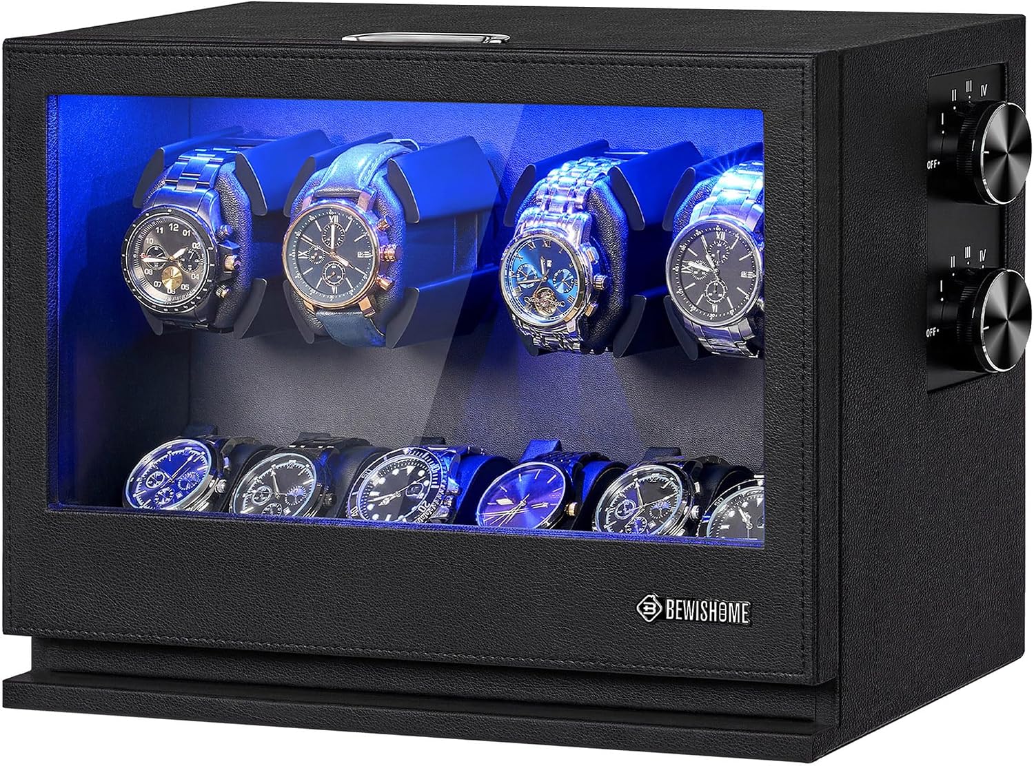 BEWISHOME 4 Watch Winders for Automatic Watches, 6 Display Case LED 4 Modes