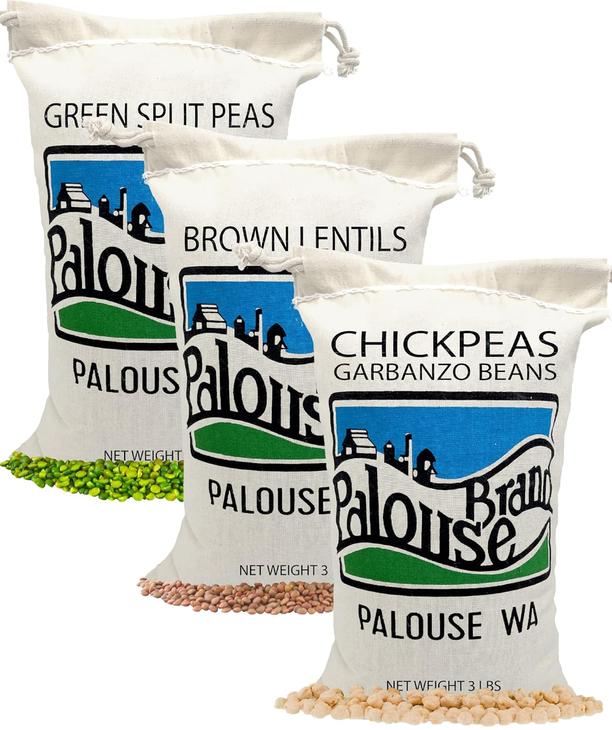 Certified Glyphosate Residue Free Chickpeas, Lentils, and Green Split Peas | 3 Pack of 3 LB Bags | Non-GMO Project Verified | Family Farmed