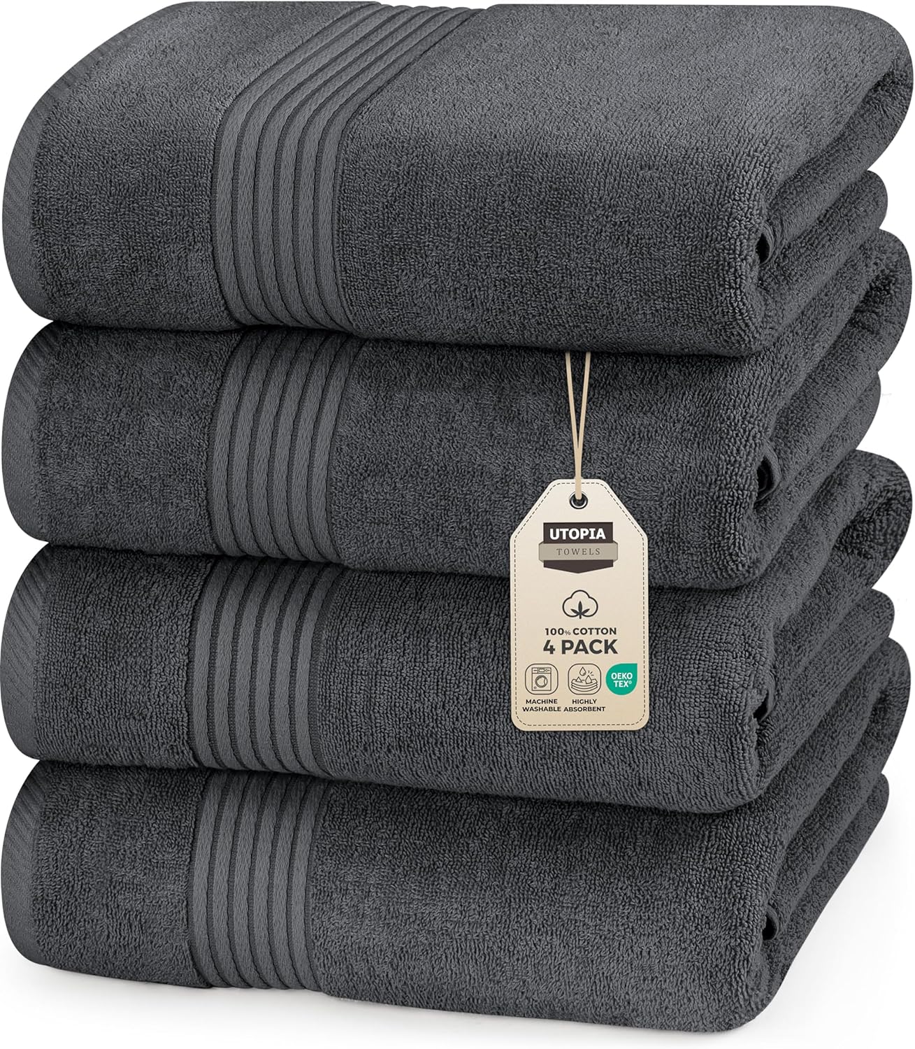 Utopia Towels 4 Pack Bath Towels Set, (27 x 54 Inches) 100% Ring Spun Cotton, Quick Dry, Highly Absorbent, Soft Feel Towels, Perfect for Daily Use (Grey)
