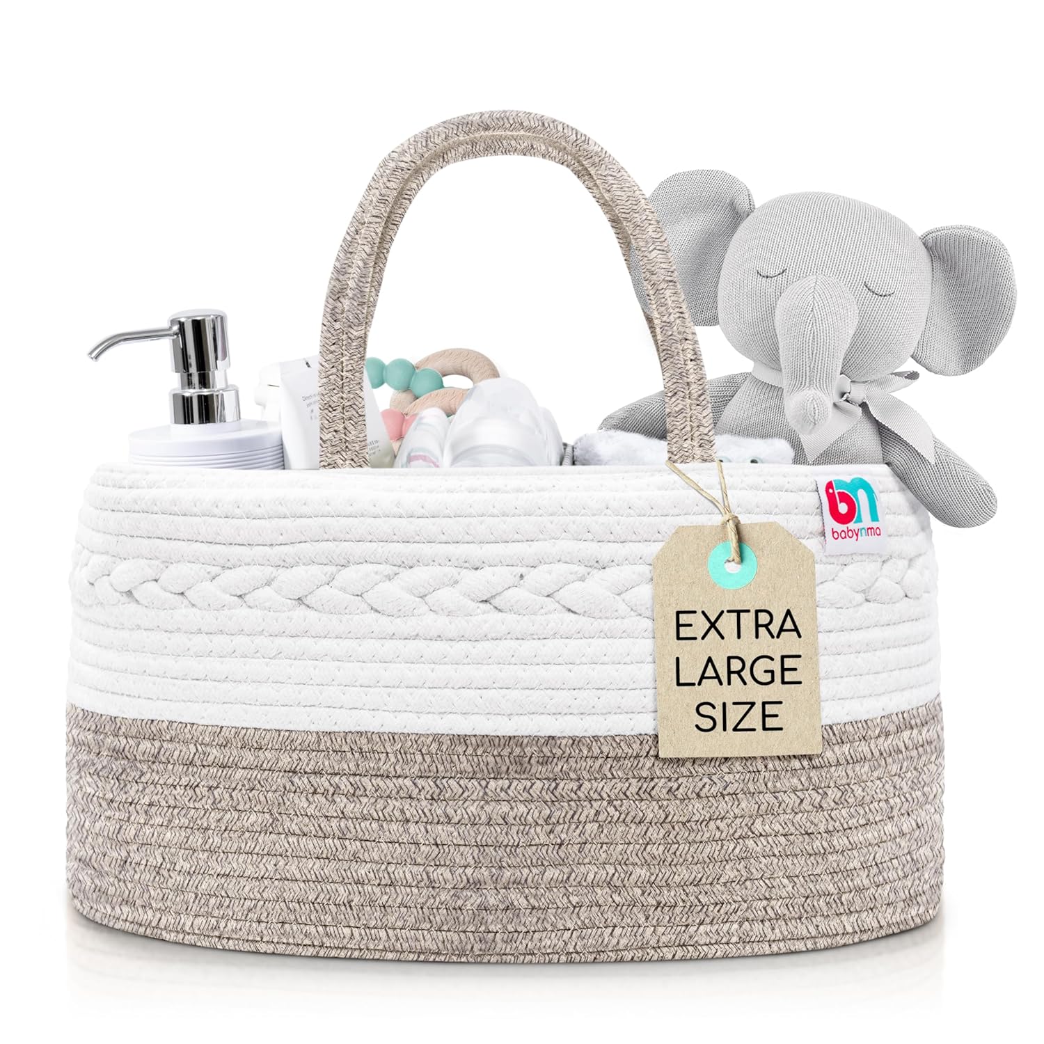 Rope Diaper Caddy - Storage for Baby and Toddler Items - Portable Cotton Organizer Easily Holds Diapers, Wipes, Clothing - Useful for Nursery, Bedroom (Beige, Extra Large)