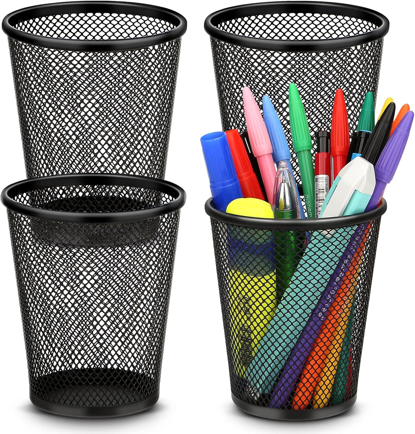 Smgmg Pen Holder for Desk, Pencil Holder for Desk, 4 Pack Pencil Cup for Pen, Mesh Metal Pen Organizer, Desk Pen Holder