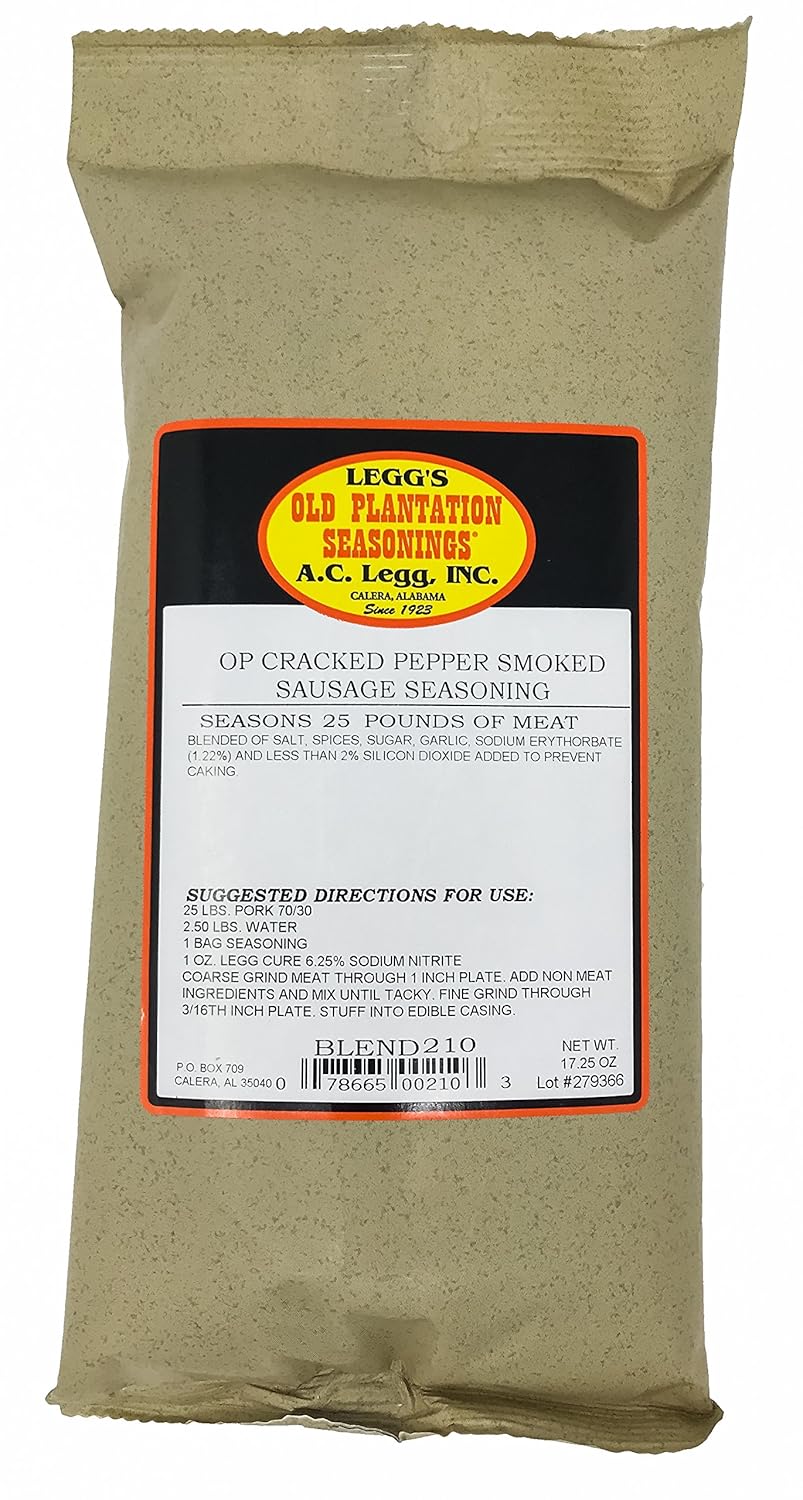 A.C. Legg - OP Cracked Pepper Smoked Sausage Seasoning, 17.25 Ounce - with Cure