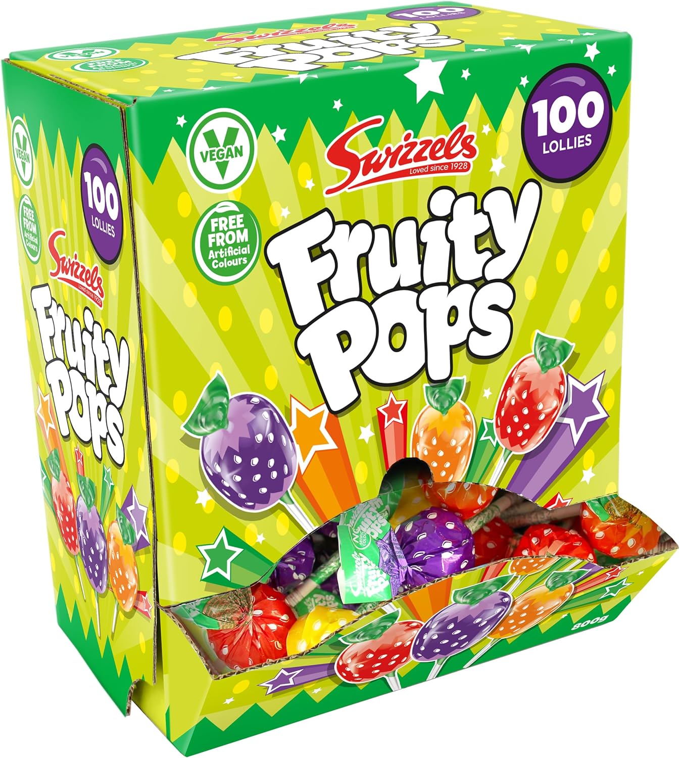Swizzels Fruity Pops Dispenser Box, Vegan Friendly Sweets, (100 Lollipops per Box)