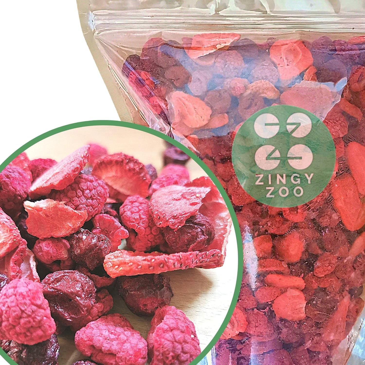 Freeze Dried Fruit Red Mix | XL Pure Mix of Freeze Dried Strawberries, Freeze Dried Raspberries and Sour Cherry | Snacking Dried Fruit Trail Mix Forest Berries | Raw Natural No Added Sugar ZingyZoo