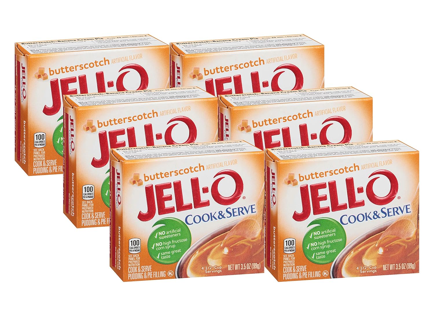 Jell-O Cook & Serve Butterscotch Pudding & Pie Filling (3.5 oz Boxes, Pack of 6)