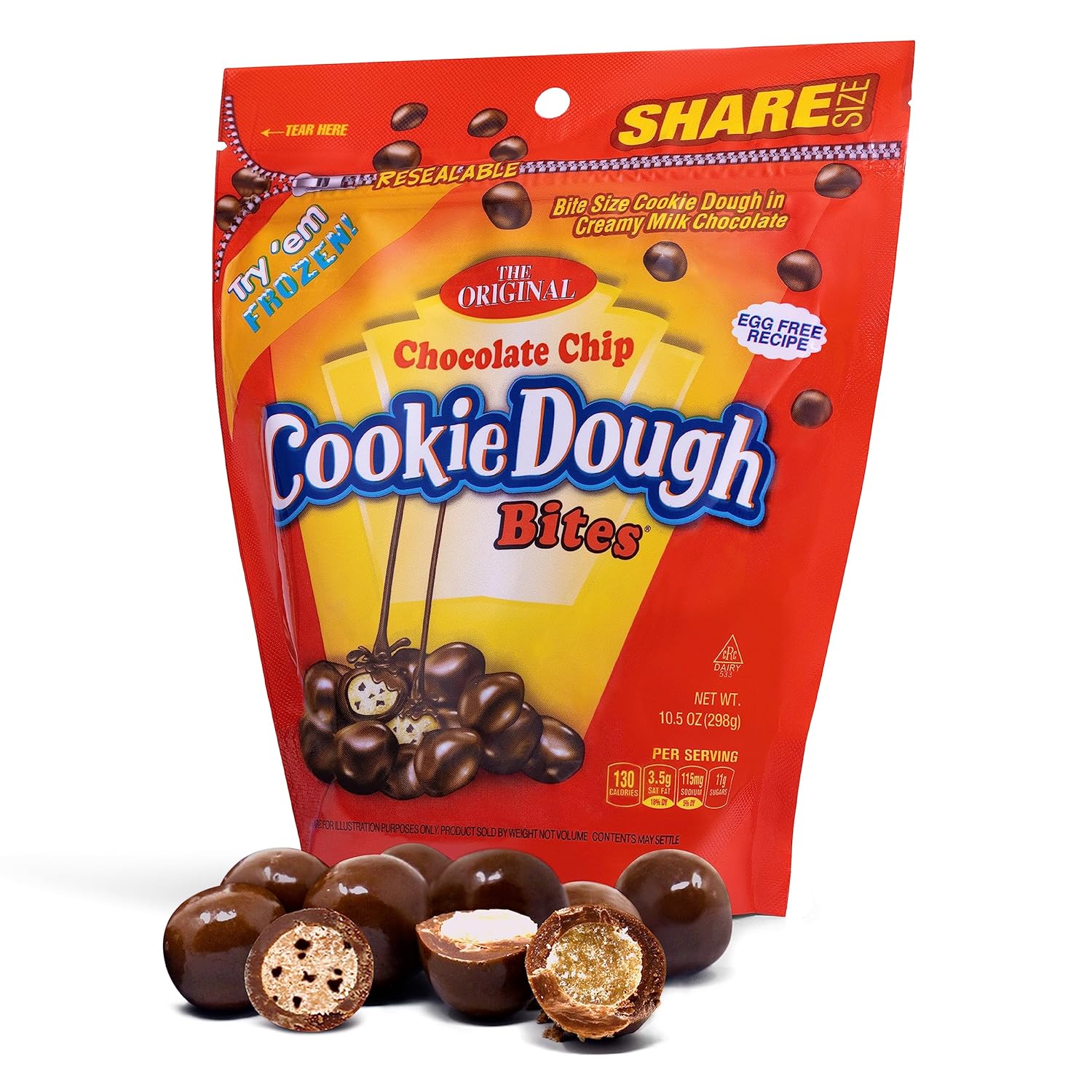 Candylandia Cookie Dough Bites Candy with Raw Edible Cookie Dough in Value Size 10.5 ounce bag | Chocolate Chip Flavor | 1 bag