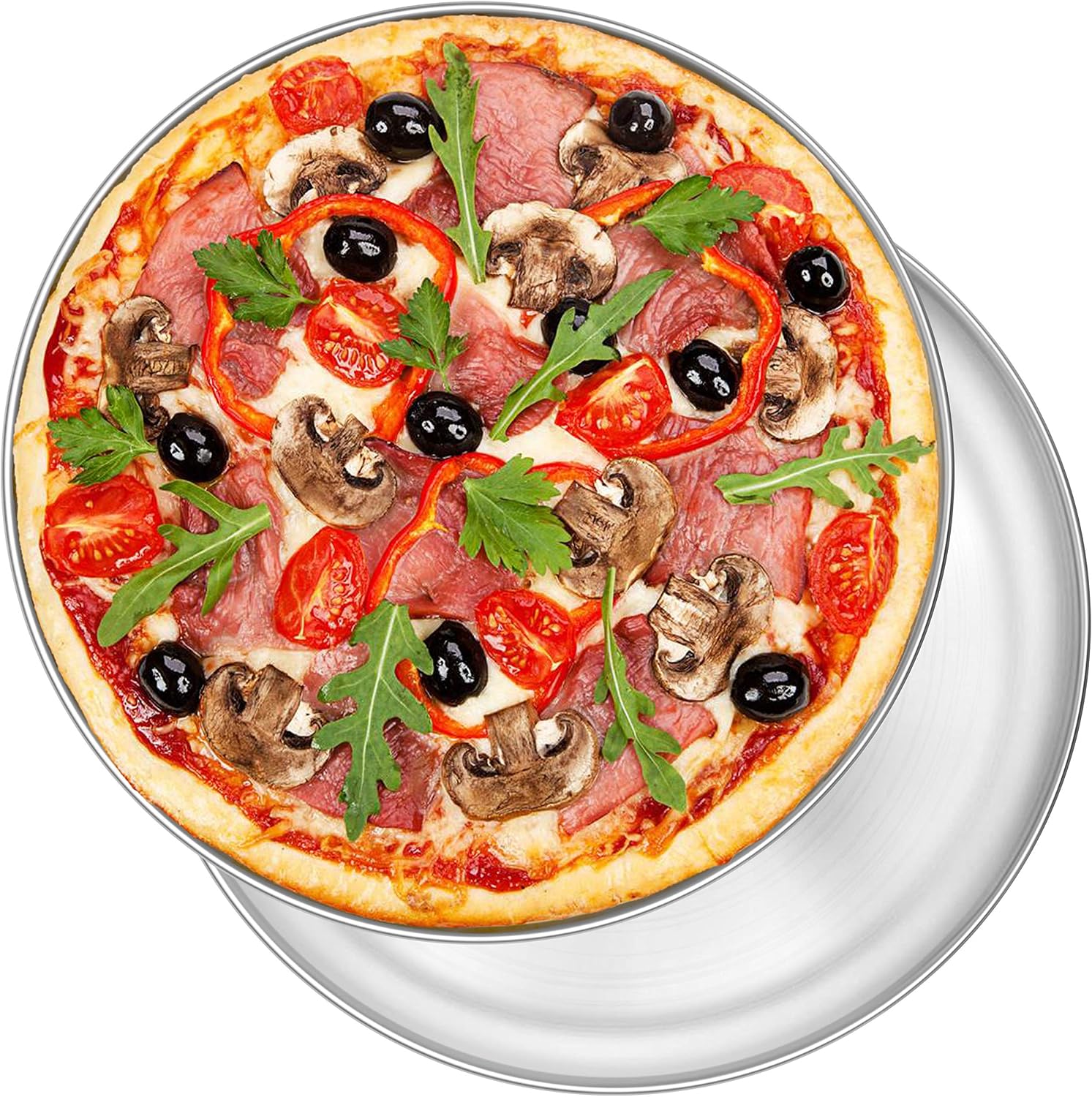 P&P CHEF Pizza Pan Set of 2, 12 Inch Stainless Steel Pizza Tray, Silver