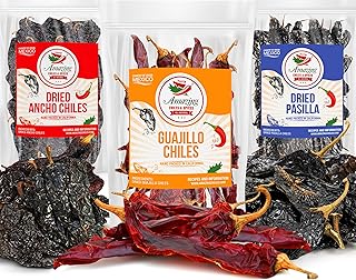 Dried Chile Peppers Variety Pack (12 oz Total) - Ancho, Guajillo, Pasilla Chiles – Staple for Mexican Recipes - Birria, Salsa, Sauces, Stews, Tamales By Amazing Chiles and Spices