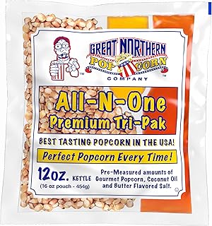 12oz Popcorn Machine Popcorn Packets - All-in-One Movie Theater Style Popcorn Kernels, Salt, and Oil Packs by Great Northern Popcorn (24 Case)