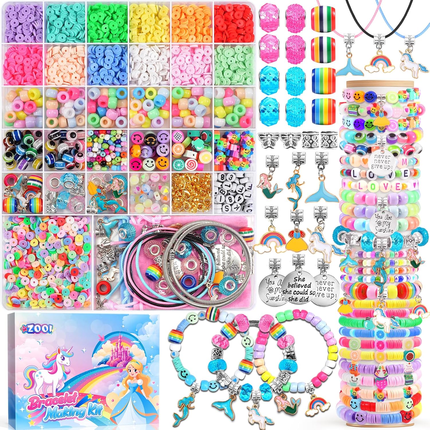 ZOOI Gifts for Teenage Girls, Friendship DIY Beads Bracelet Making Kit, Unicorn Gifts for Girls Birthday Presents 8-12 Girls Charm Jewelry Making Kit Girls, Easter Gifts for Kids, Girls Toys Age 6-13