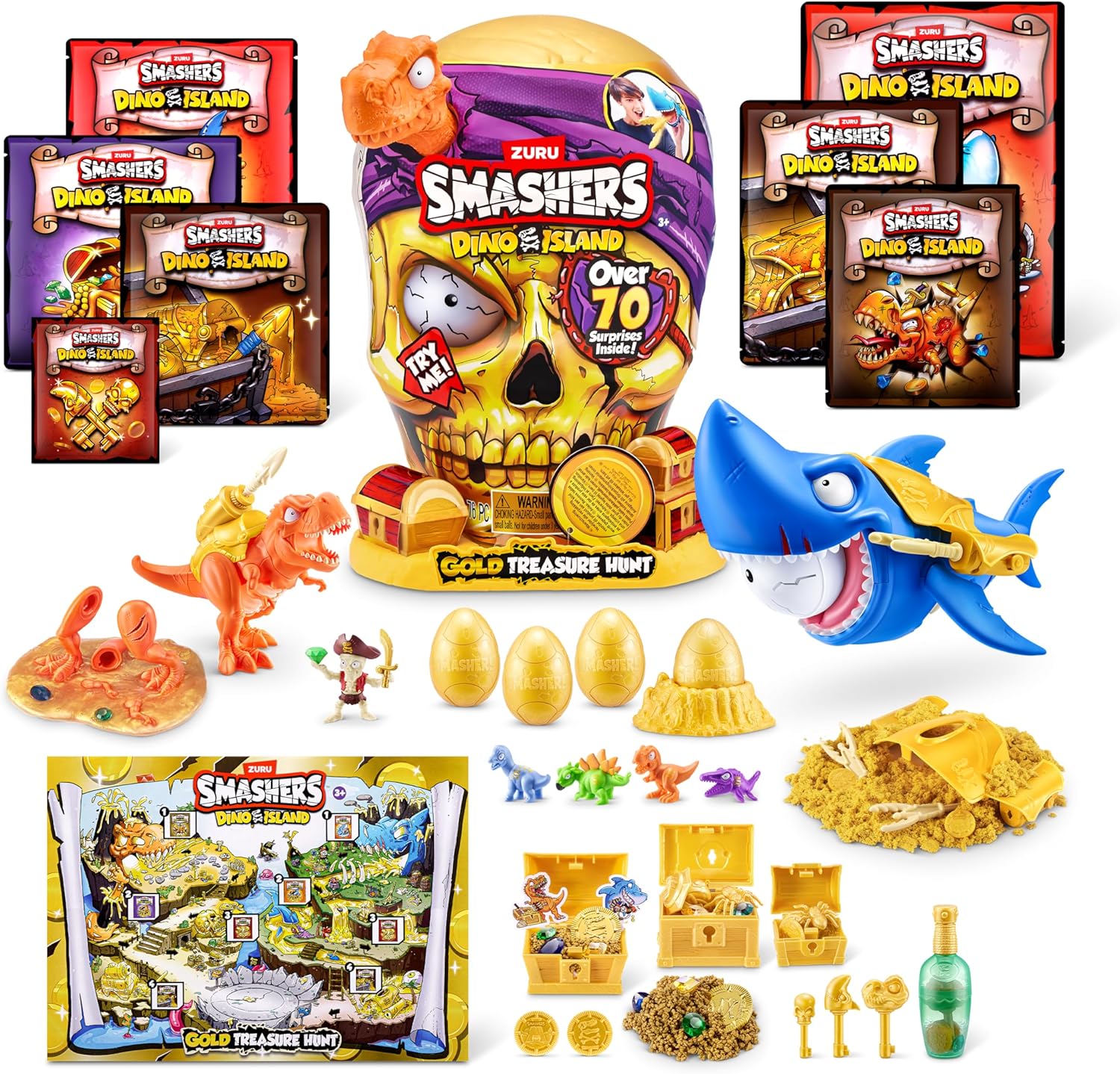 Smashers Dino Island Gold Treasure Hunt (Orange) by ZURU - Interactive Collectable Treasure Hunt Themed Toy