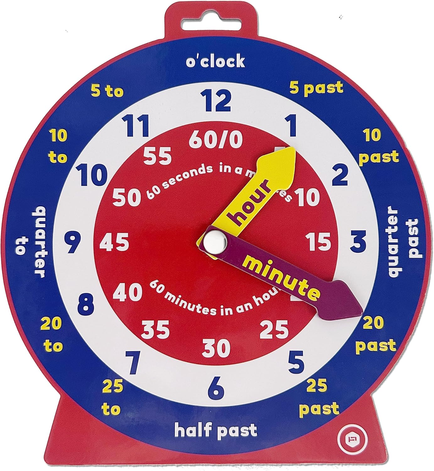 Temple Lodge Early Learning Educational Teaching Clock with Moveable Hands and Magnetic Back. Helps Children Learn to tell the Time, for Classrooms and Home Learning